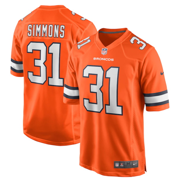 mens nike justin simmons orange denver broncos alternate game jersey